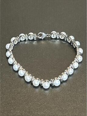 Vintage QVC Sterling Silver  Pearl Bracelet-8”Lobster Clasp-7mm Wide